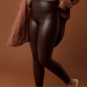 Aerie OFFLINE Chocolate Brown Faux Leather Real Luxe Leggings NWT